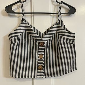 Gray striped Crop Top with Buttons